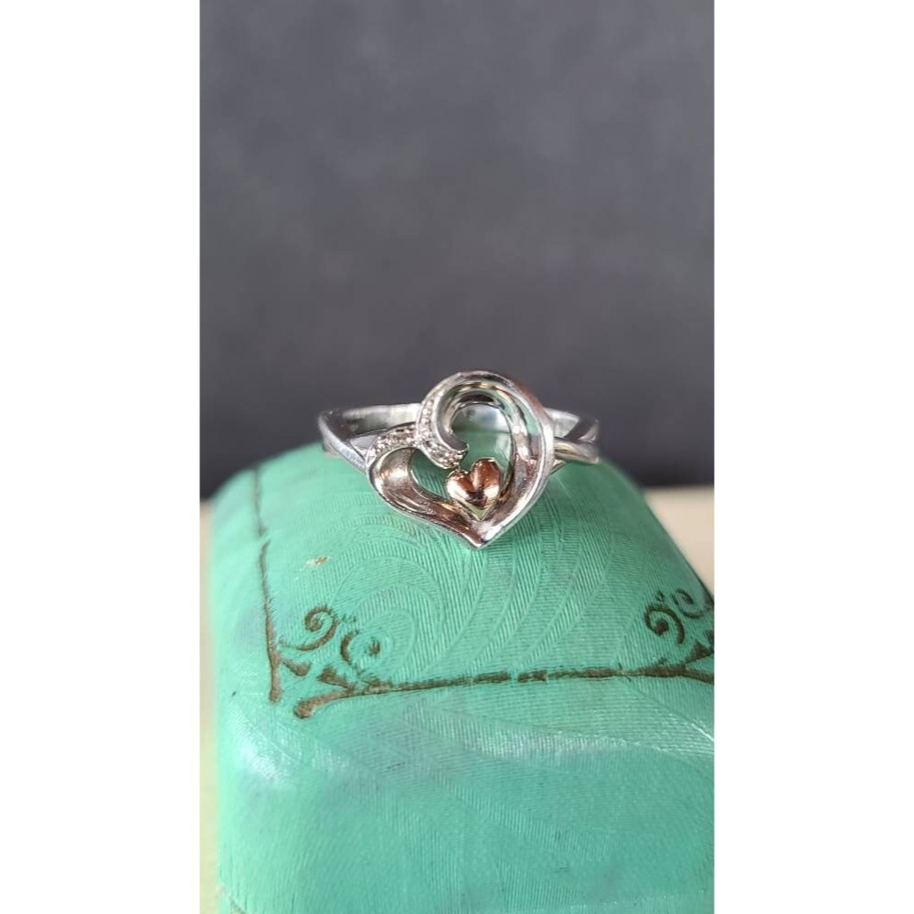 925 10K Rose Gold Double Heart Diamond Accent Ring